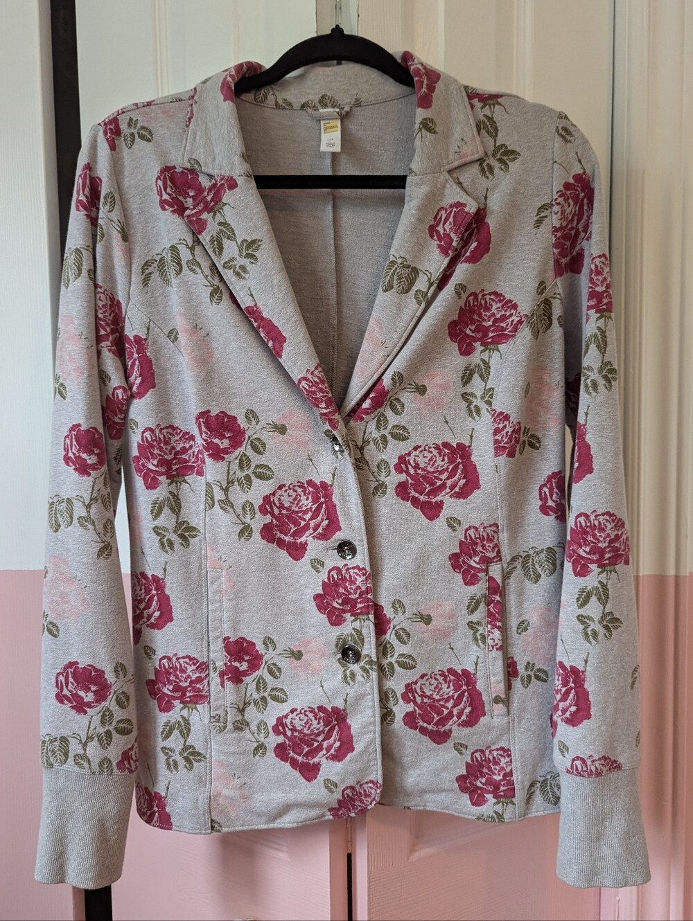 Lole Gray Blazer with Pink Rose Print